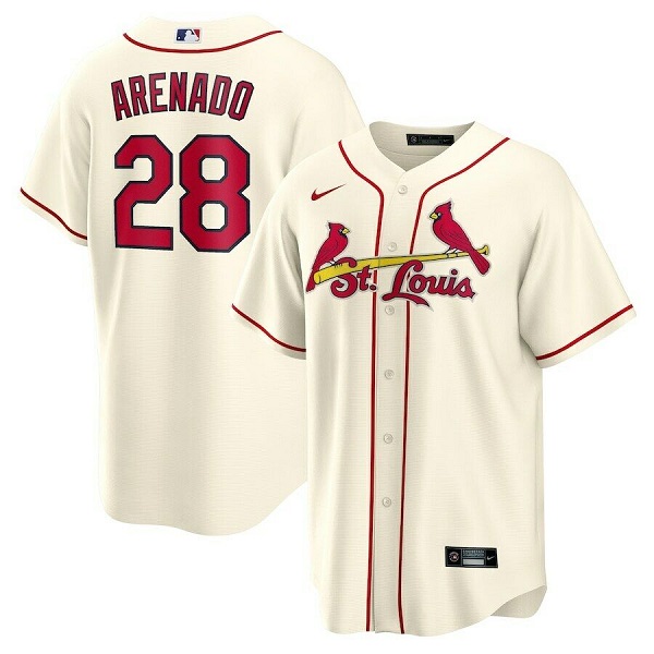 Men's St. Louis Cardinals #28 Nolan Arenado Cream Cool Base Stitched Jersey